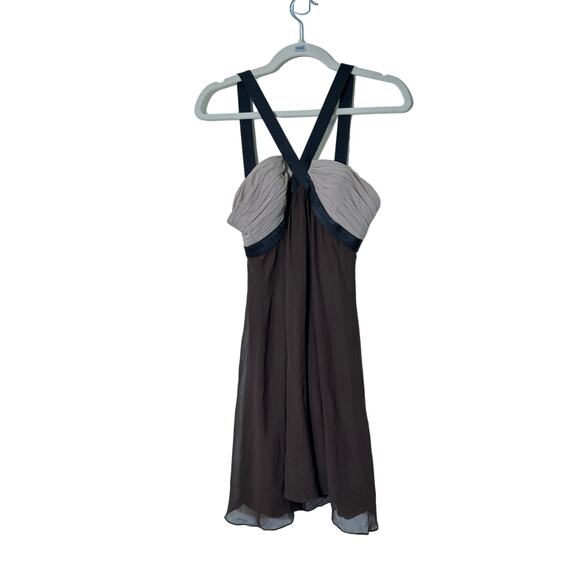 Democracy Brown Silk Colorblock Halter Cocktail Dress Sz 2 - Picture 1 of 3